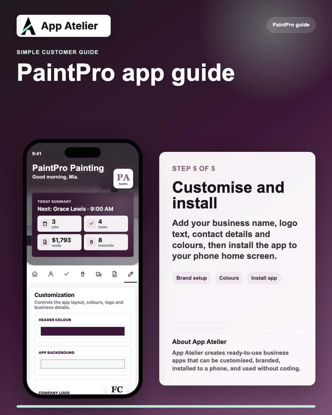 PaintPro guide step 5: Customise and install
